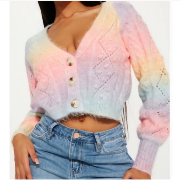 Fashion Nova Rainbow Bliss Cropped Cardigan, Size L - Picture 2 of 11